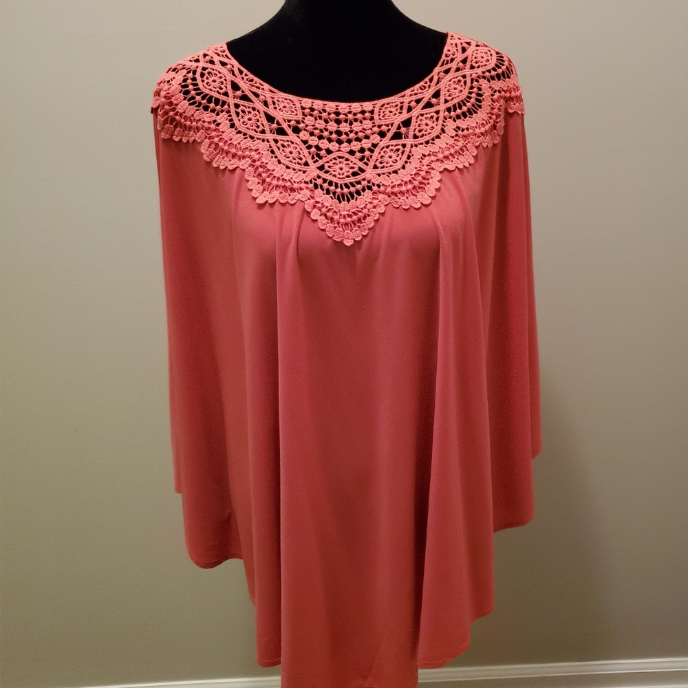 Silky Knit Poncho Coral